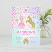Eenhoorn en prinses uitnodiging magische verjaarda (Staand voorkant)