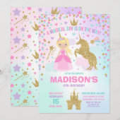 Eenhoorn en prinses uitnodiging magische verjaarda (Voorkant / Achterkant)