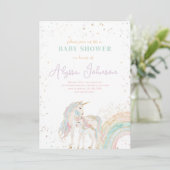 Eenhoorn en Rainbow Pastel Baby shower Invitation Kaart (Staand voorkant)