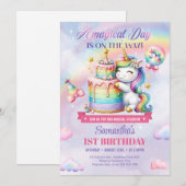 Eenhoorn en Rainbows Verjaardagstaart eerste Verja Kaart (Voorkant / Achterkant)