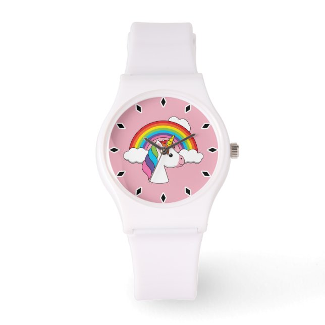Eenhoorn en Regenboog met Wolken Kawaii Horloge (Voorkant)