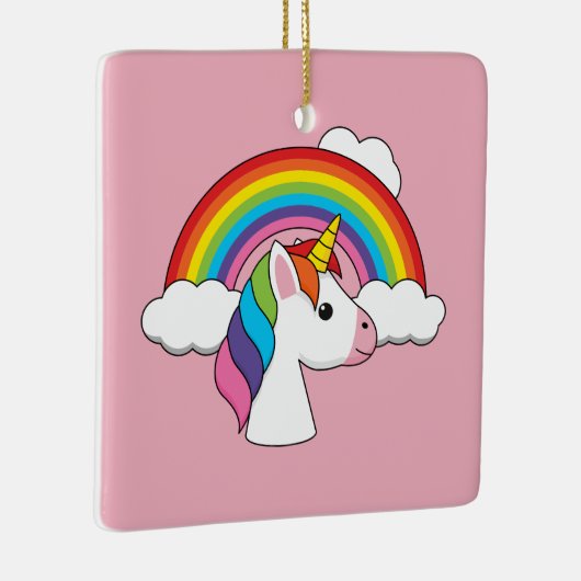 Eenhoorn en Regenboog met Wolken Kawaii Keramisch Ornament (Rechts)