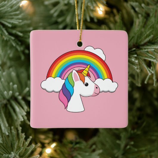 Eenhoorn en Regenboog met Wolken Kawaii Keramisch Ornament (Boom)