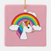 Eenhoorn en Regenboog met Wolken Kawaii Keramisch Ornament (Achterkant)