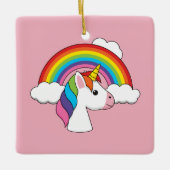 Eenhoorn en Regenboog met Wolken Kawaii Keramisch Ornament (Voorkant)