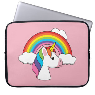 Eenhoorn en Regenboog met Wolken Kawaii Laptop Sleeve