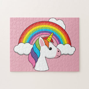 Eenhoorn en Regenboog met Wolken Kawaii Legpuzzel