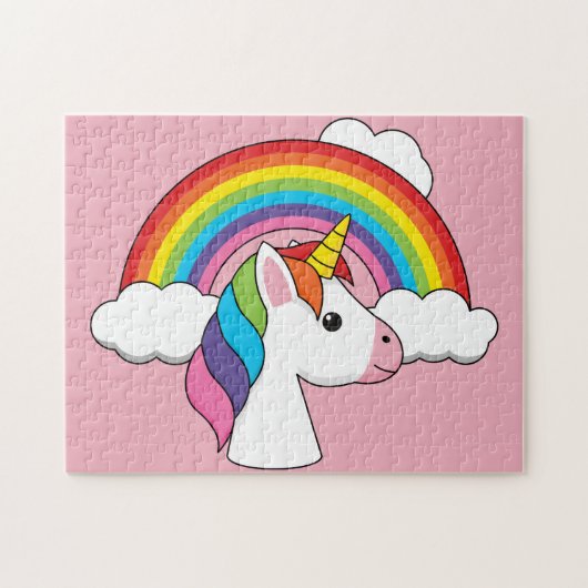 Eenhoorn en Regenboog met Wolken Kawaii Legpuzzel (Horizontaal)