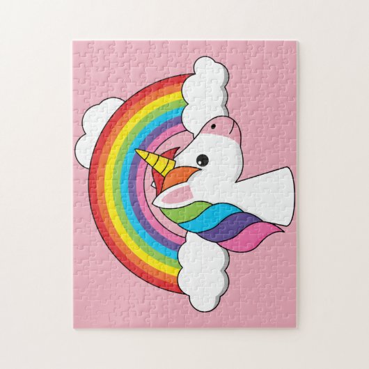 Eenhoorn en Regenboog met Wolken Kawaii Legpuzzel (Verticaal)