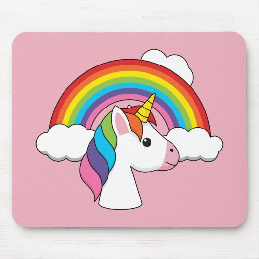 Eenhoorn en Regenboog met Wolken Kawaii Muismat (Voorkant)