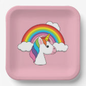 Eenhoorn en Regenboog met Wolken Kawaii Papieren Bordje (Voorkant)