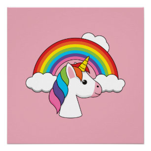 Eenhoorn en Regenboog met Wolken Kawaii Perfect Poster