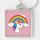 Eenhoorn en Regenboog met Wolken Kawaii Sleutelhanger (Voorkant)
