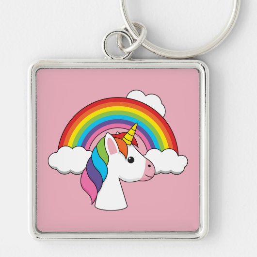 Eenhoorn en Regenboog met Wolken Kawaii Sleutelhanger (Voorkant)