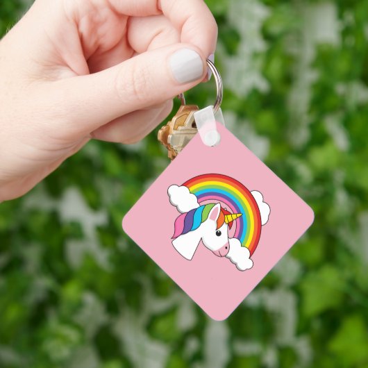 Eenhoorn en Regenboog met Wolken Kawaii Sleutelhanger (Hand)