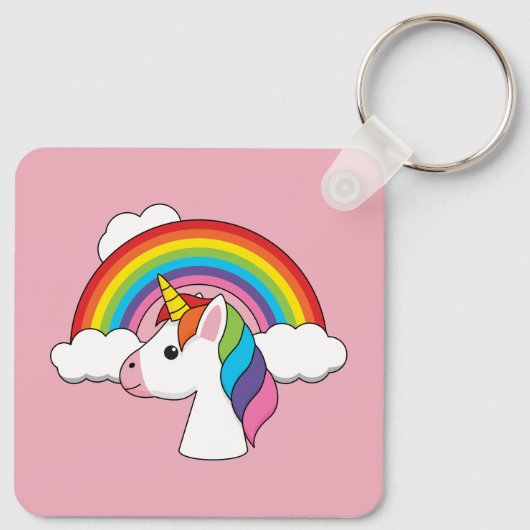 Eenhoorn en Regenboog met Wolken Kawaii Sleutelhanger (Achterkant)