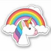 Eenhoorn en Regenboog met Wolken Kawaii Sticker (Voorkant)