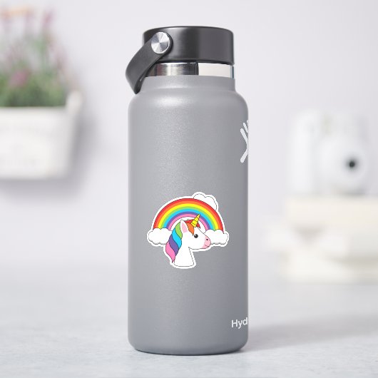 Eenhoorn en Regenboog met Wolken Kawaii Sticker (HydroFlask)