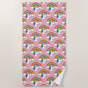 Eenhoorn en Regenboog met Wolken Kawaii Strandlaken