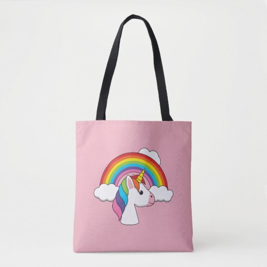 Eenhoorn en Regenboog met Wolken Kawaii Tote Bag (Voorkant)