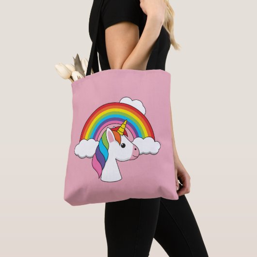 Eenhoorn en Regenboog met Wolken Kawaii Tote Bag (Dichtbij)
