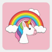 Eenhoorn en Regenboog met Wolken Kawaii Vierkante Sticker (Voorkant)