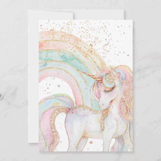 Eenhoorn en Regenboog Pastel Verjaardag Uitnodigin Kaart (Achterkant)