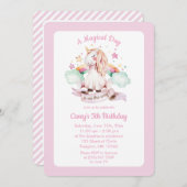 Eenhoorn en Regenboog Roze Waterverf Verjaardag Kaart (Voorkant / Achterkant)