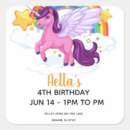 Eenhoorn en Regenboog Verjaardag Vierkante Sticker