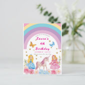 Eenhoorn en regenboog verjaardagsfeest uitnodiging (Staand voorkant)