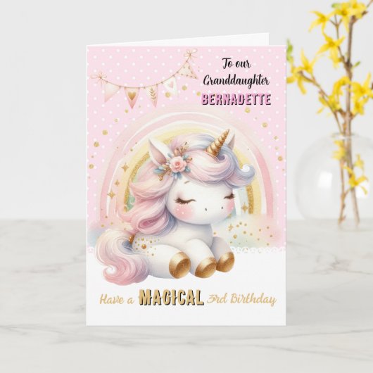 Eenhoorn en Regenboog Verjaardagskaart Kaart (Gele Bloem)