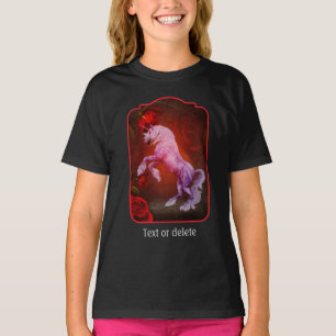 Eenhoorn en rode rozen fantasie paard kunst t-shirt