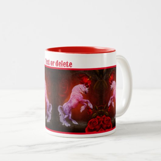 Eenhoorn en Rozen Fantasy Paard gepersonaliseerd Tweekleurige Koffiemok (Voorkant rechts)