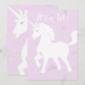 Eenhoorn en sterren 1e verjaardag kaart (Voorkant / Achterkant)