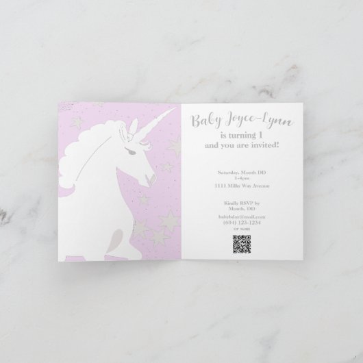 Eenhoorn en Sterren 1e Verjaardag Uitnodiging (Binnen)