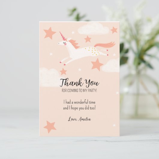 Eenhoorn en sterren plat bedankkaart (Staand voorkant)