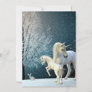 Eenhoorn en Veulen Winter Scene Sneeuw Vakantie Feestdagenkaart