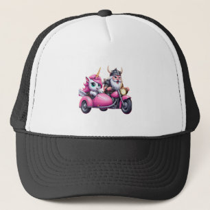 Eenhoorn En Viking Op Een Motorfiets Mannen Vrouwe Trucker Pet