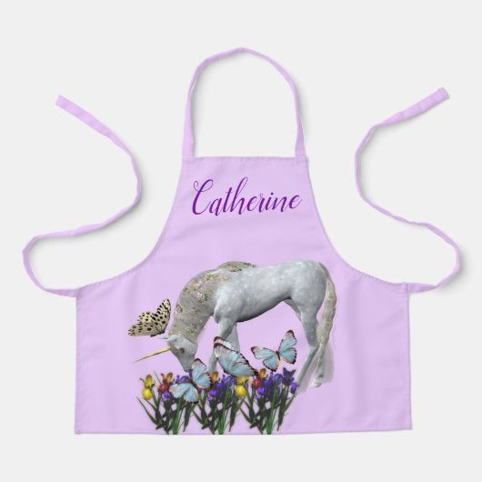 Eenhoorn en vlinders gepersonaliseerd dier schort (Voorkant)