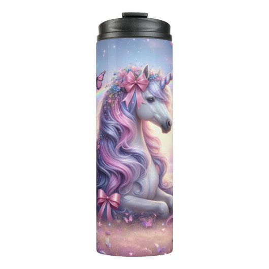 Eenhoorn en vlinders Roze Coquette Fantasy Thermosbeker (Voorkant)