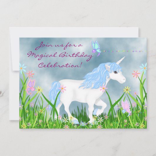 Eenhoorn en vlinders verjaardag uitnodiging (Voorkant)