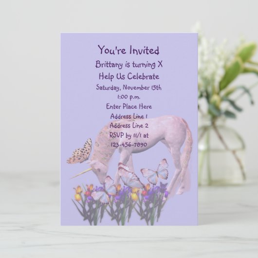 Eenhoorn en Vlinders Verjaardagsfeestje Kaart (Staand voorkant)