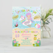 Eenhoorn en Zeemeermin Beach Party Uitnodiging (Staand voorkant)