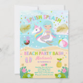 Eenhoorn en Zeemeermin Beach Party Uitnodiging (Voorkant)