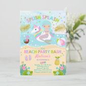 Eenhoorn en Zeemeermin Beach Party Uitnodiging (Staand voorkant)