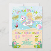 Eenhoorn en Zeemeermin Beach Party Uitnodiging (Voorkant)