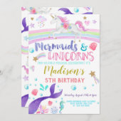 Eenhoorn en Zeemeermin uitnodiging eenhoorns zeeme (Voorkant / Achterkant)