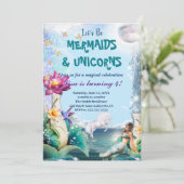 Eenhoorn en Zeemeermin verjaardagsfeestje uitnodig Kaart (Staand voorkant)