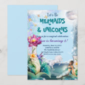 Eenhoorn en Zeemeermin verjaardagsfeestje uitnodig Kaart (Voorkant / Achterkant)