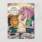Eenhoorn en zonnebloem Een leven van creativiteit  Briefkaart (Voorkant)